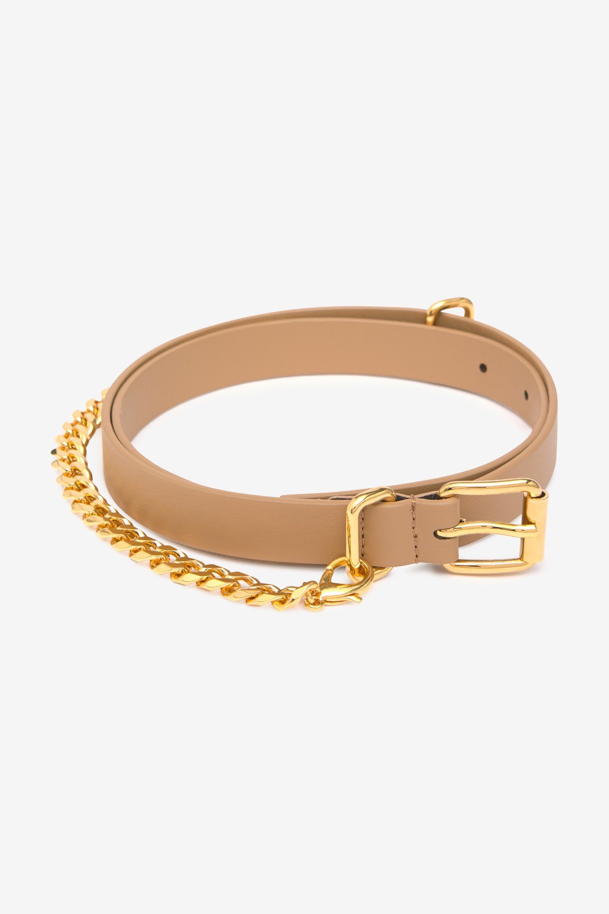Thin leather belt with chain