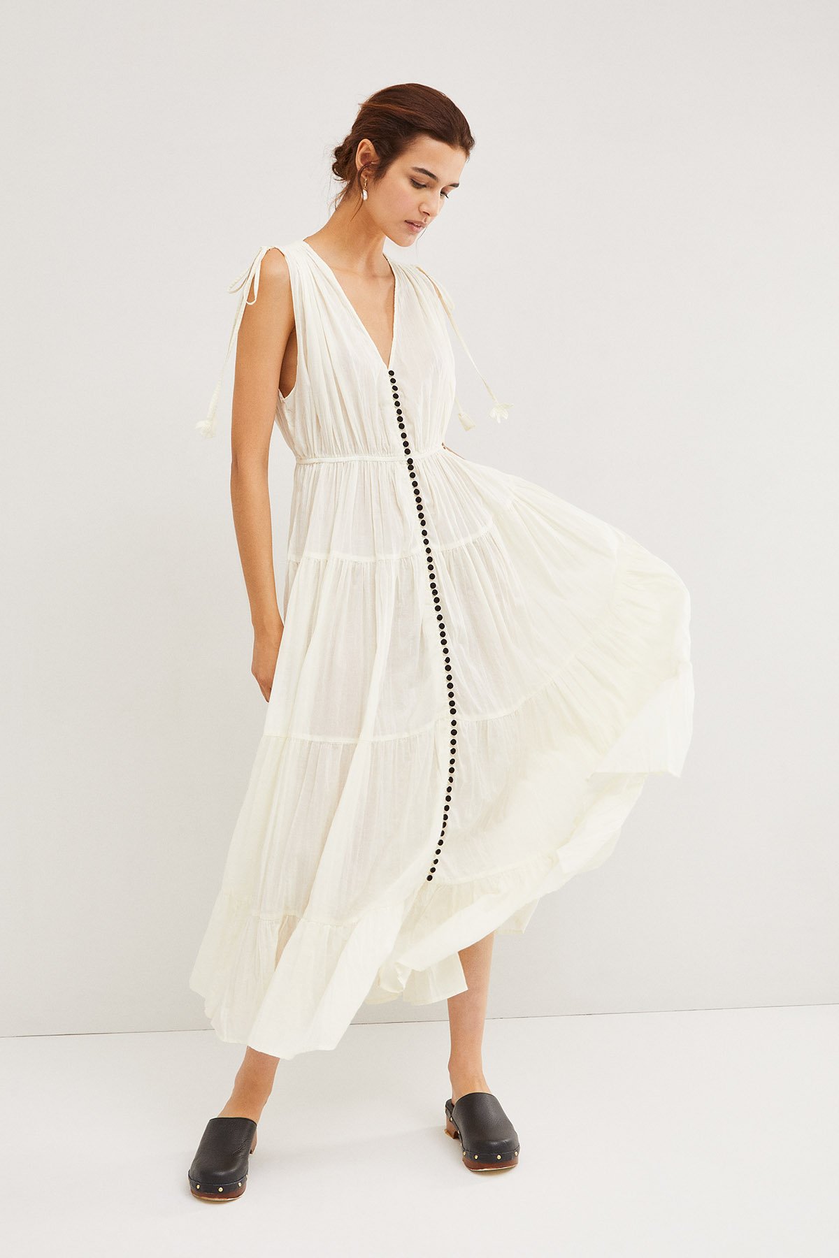 Cotton long dress with ruffles