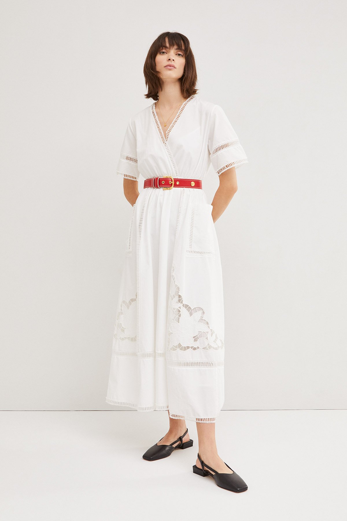 Embroidered cotton long dress