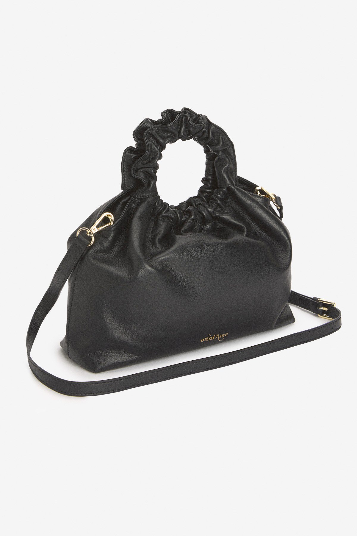 Leather embossed handbag with ring handle