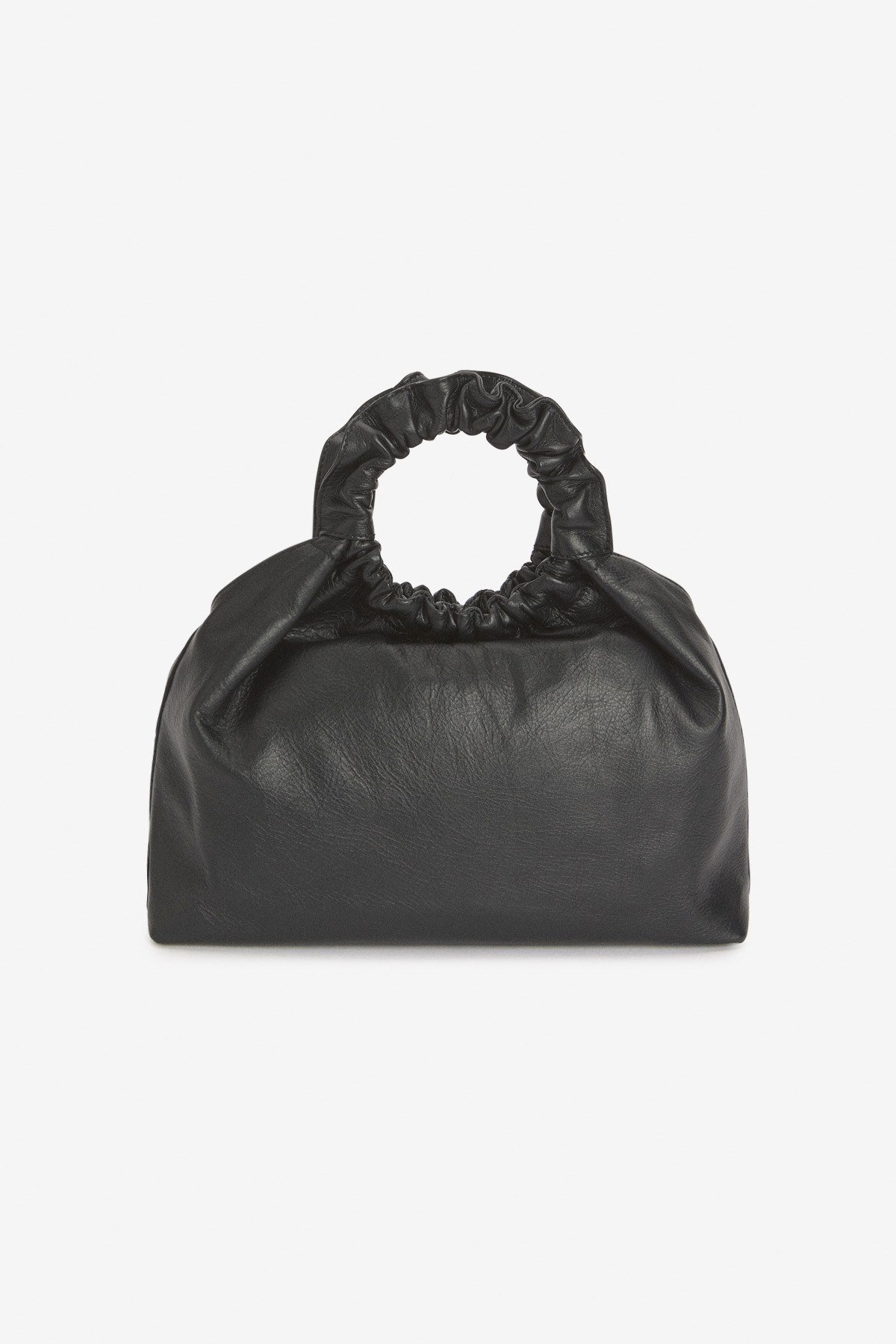 Leather embossed handbag with ring handle