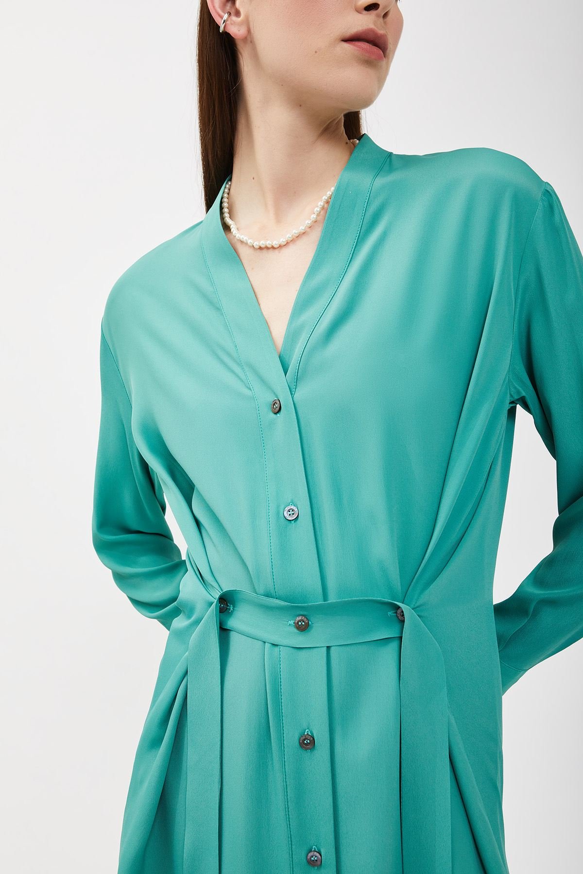 Silk-blend shirt dress with belt