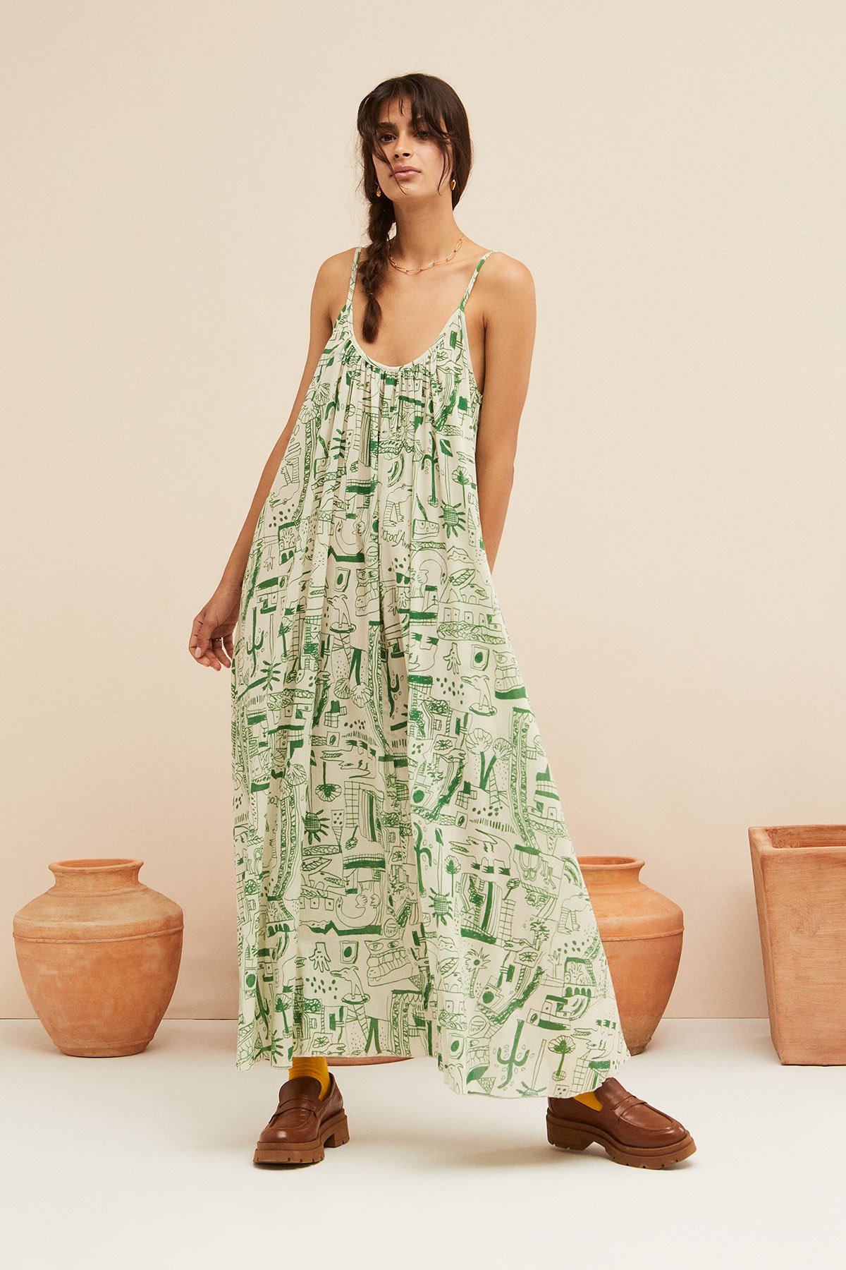 Long dress with thin shoulder straps
