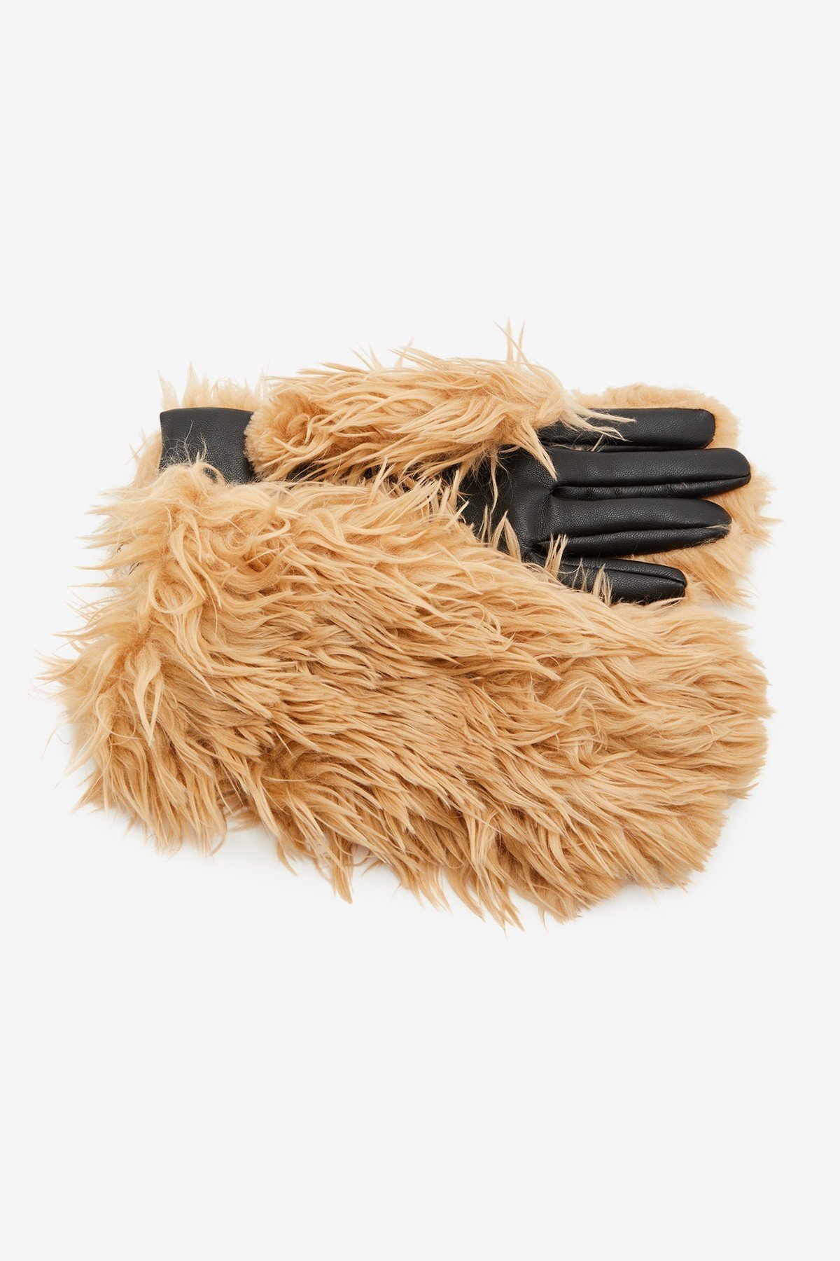 Faux leather gloves with eco-fur