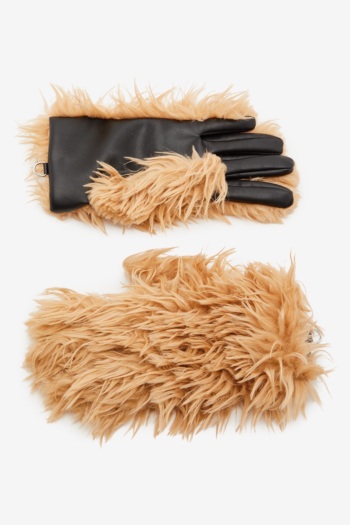 Faux leather gloves with eco-fur