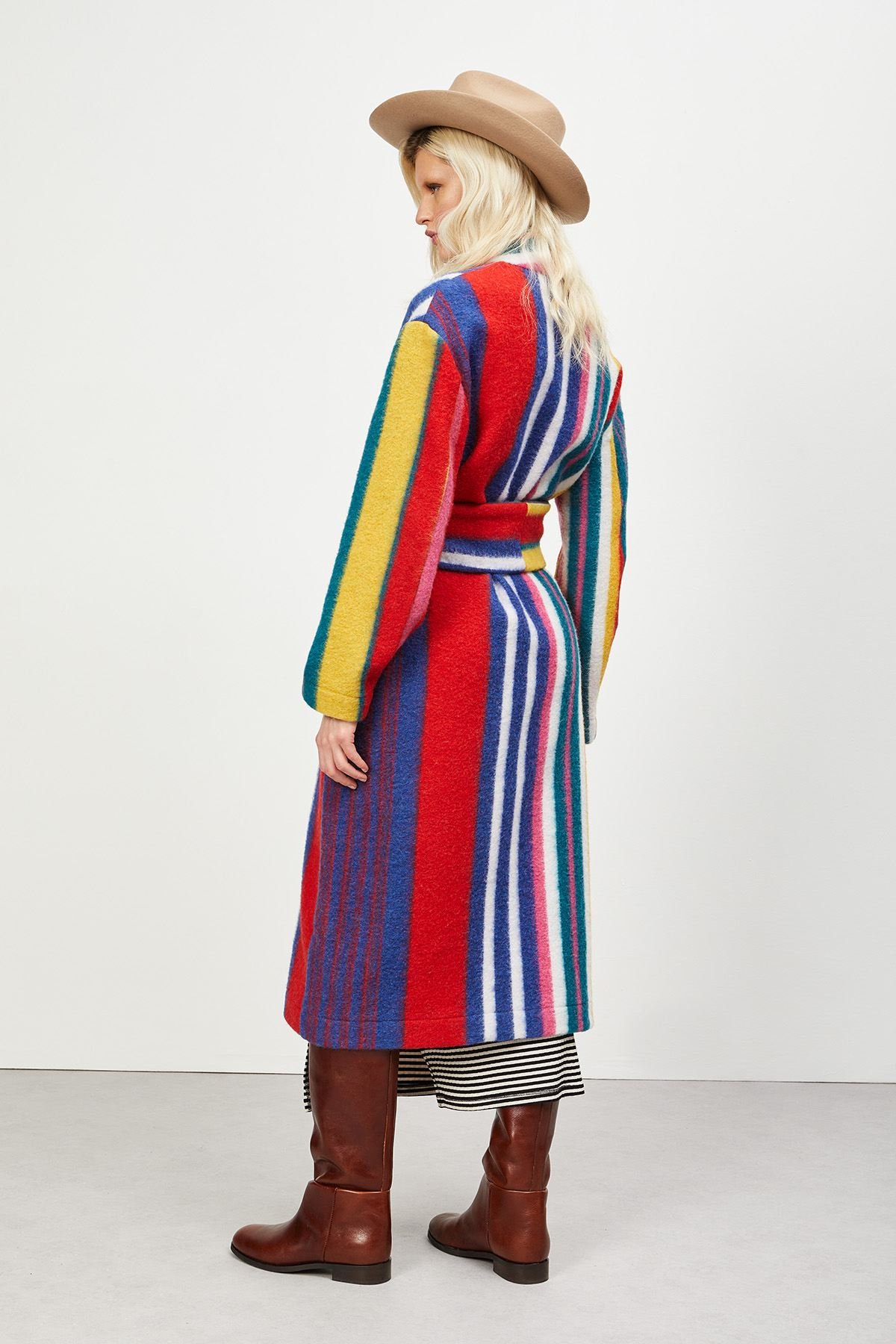 Wool-blend multicolour coat
