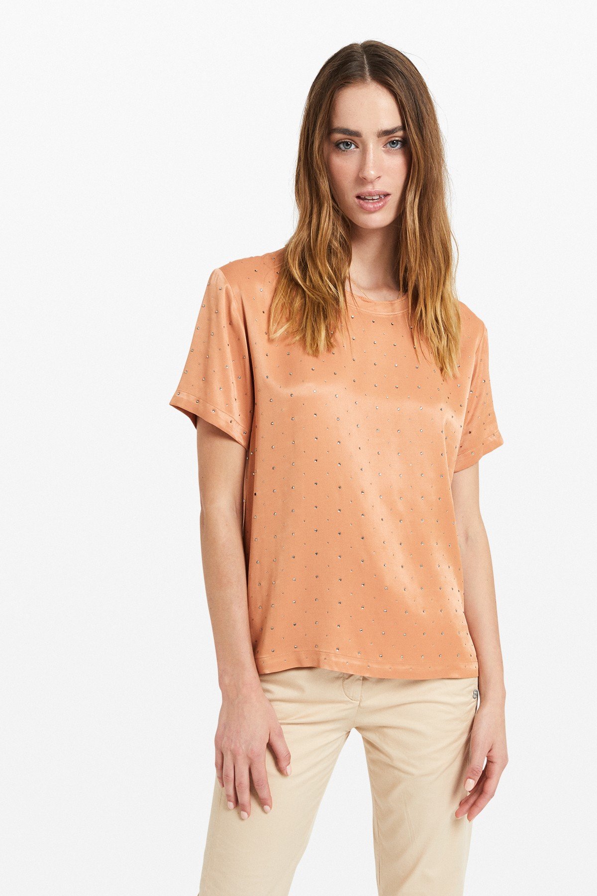 Viscose T-shirt with jewel appliques