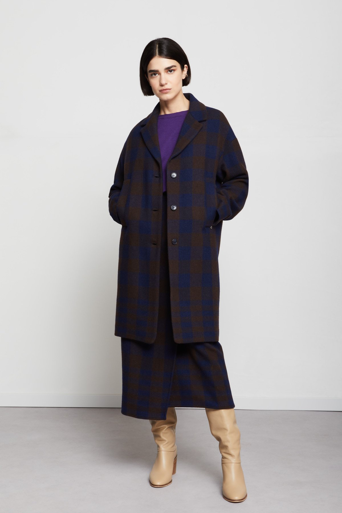 Wool-blend check coat
