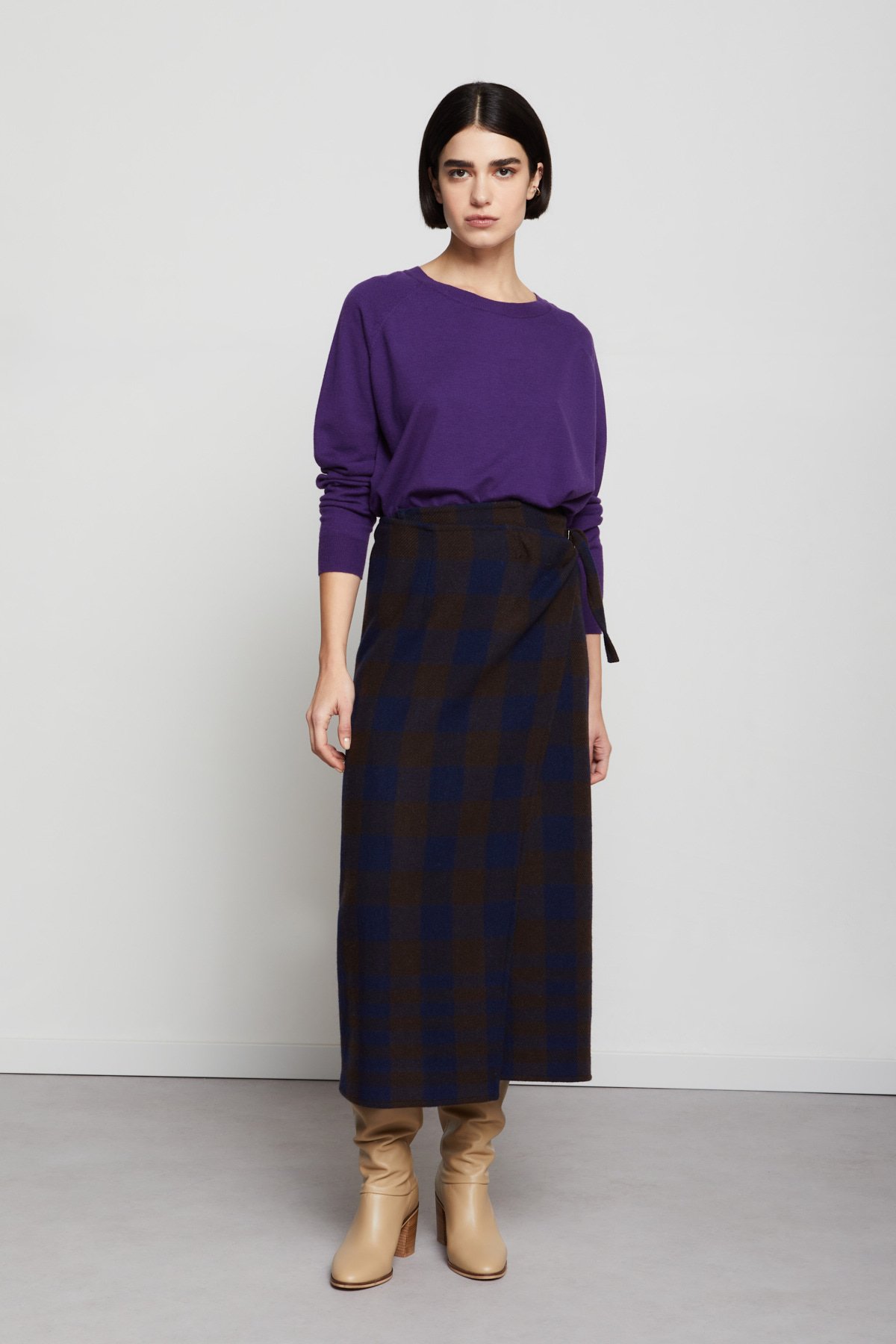 Wool-blend check skirt