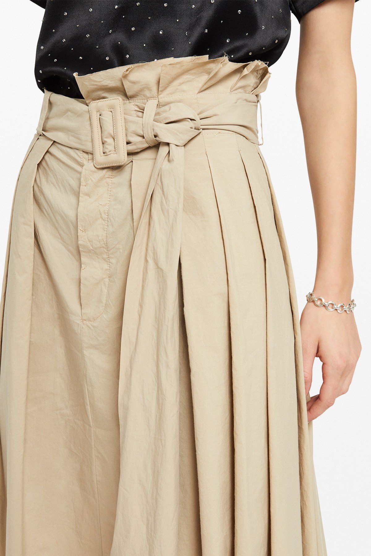 Poplin midi skirt with belt