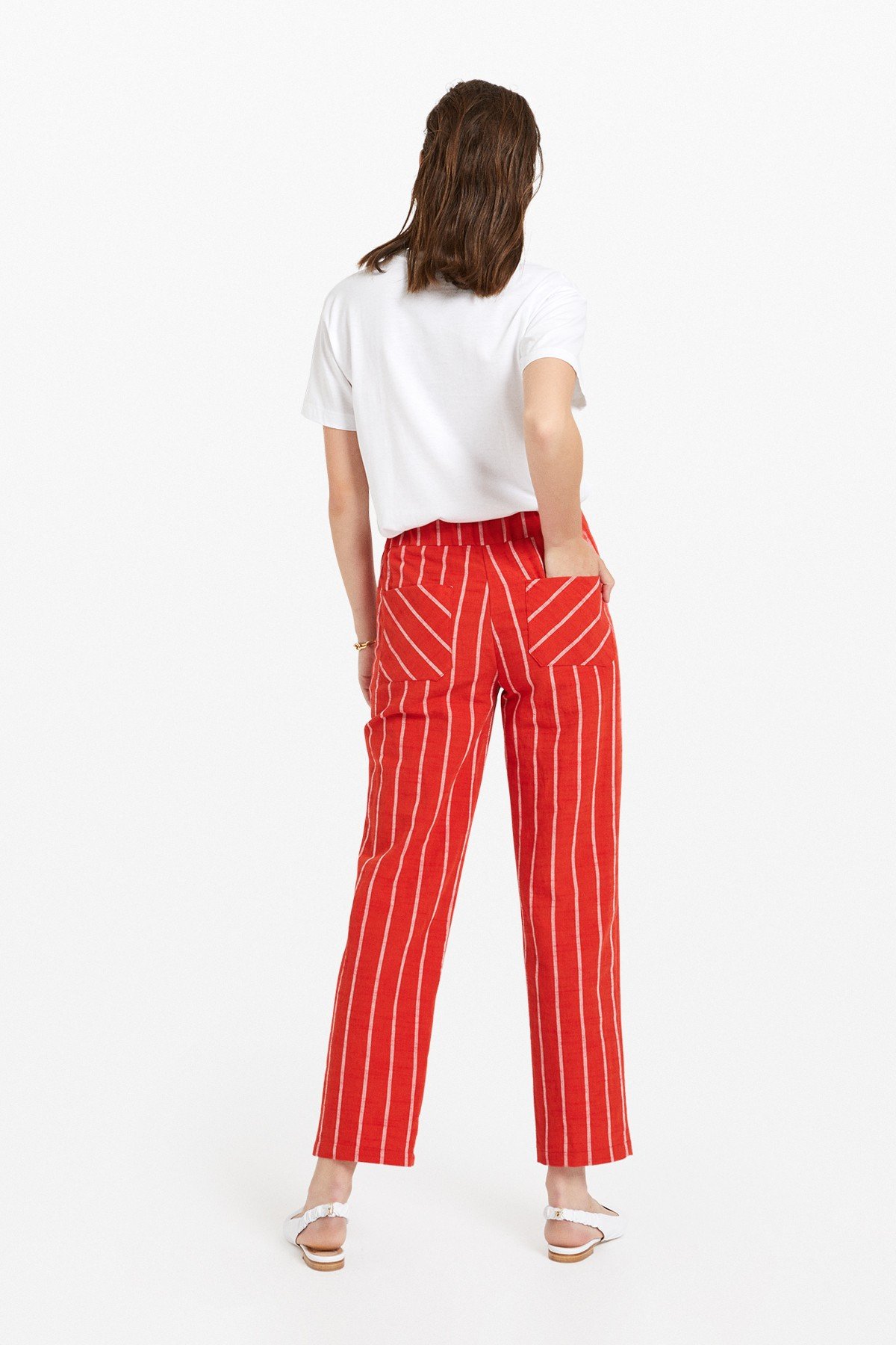 Striped cotton blend trousers