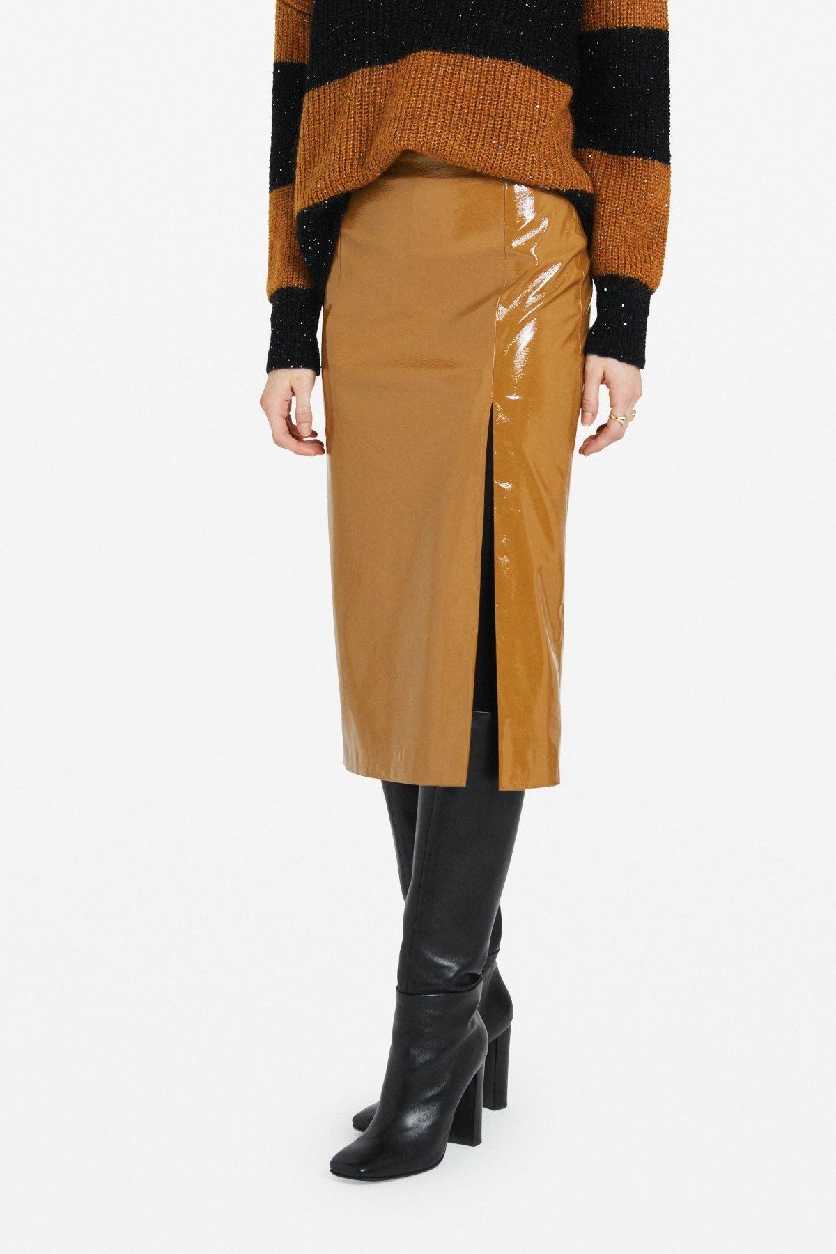 Patent leather midi skirt