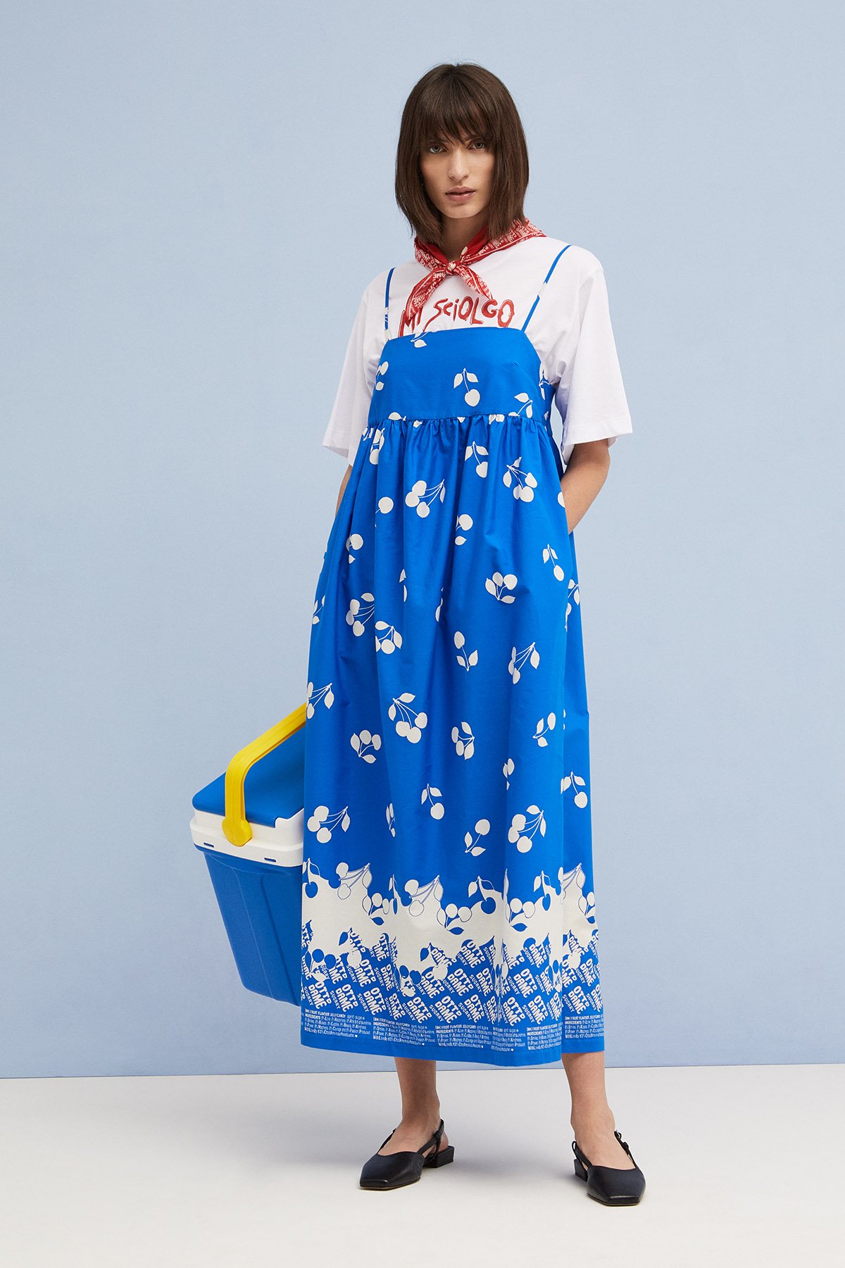 Midi dress with cherries printing