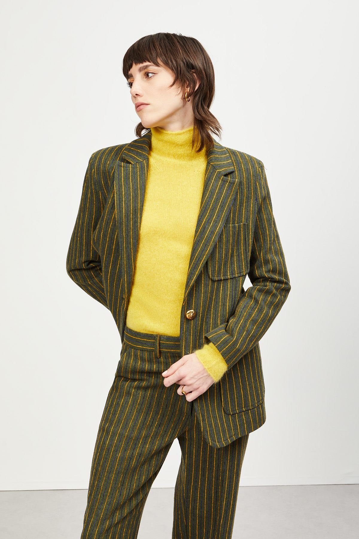 Wool-blend pinstripe jacket