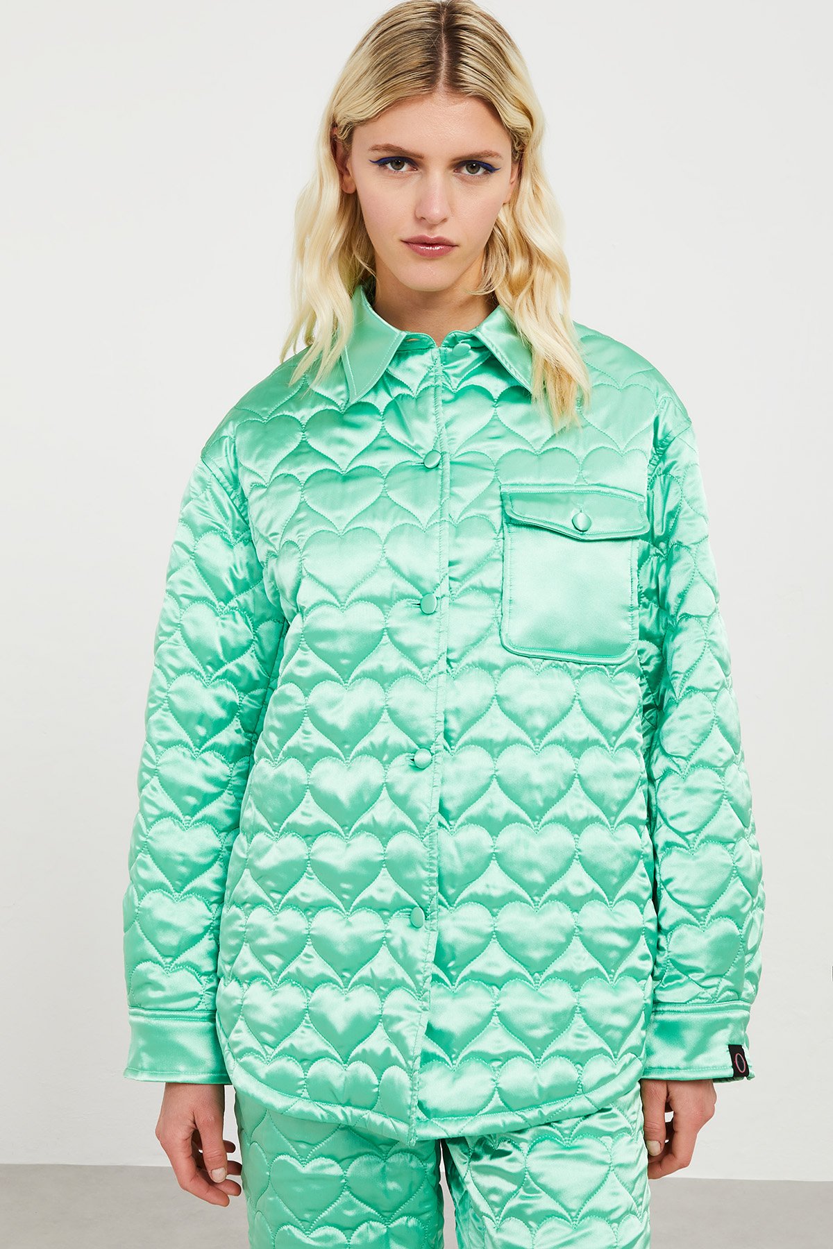 Heart-quilted shirt jacket
