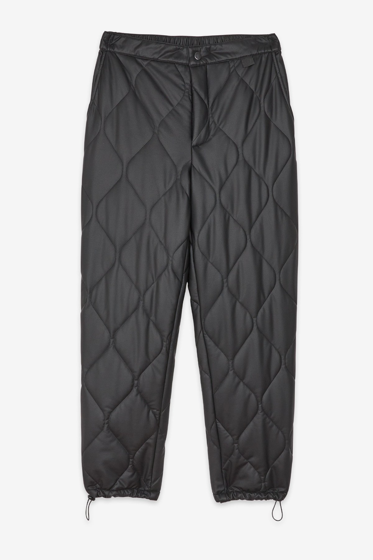 Leather-finish quilted trousers