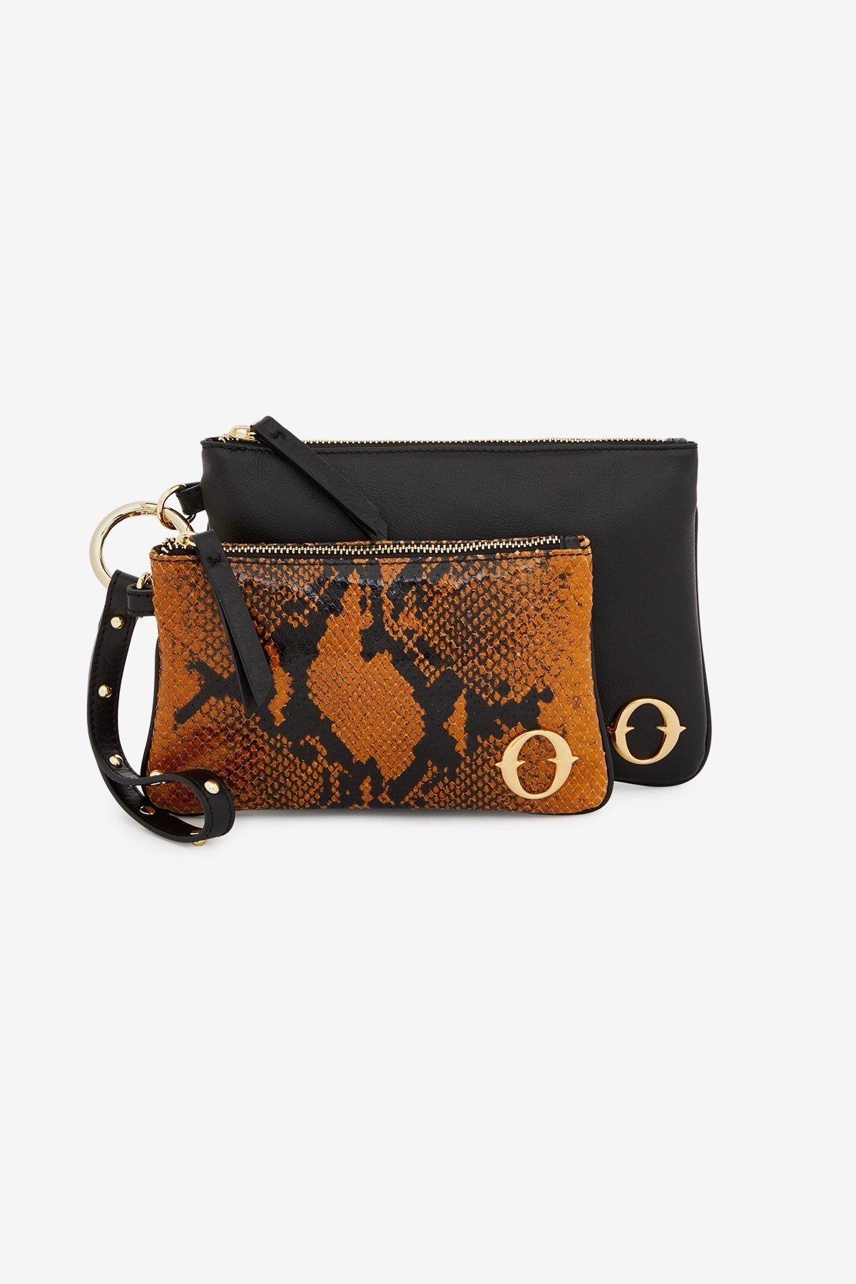 Leather double clutch bag