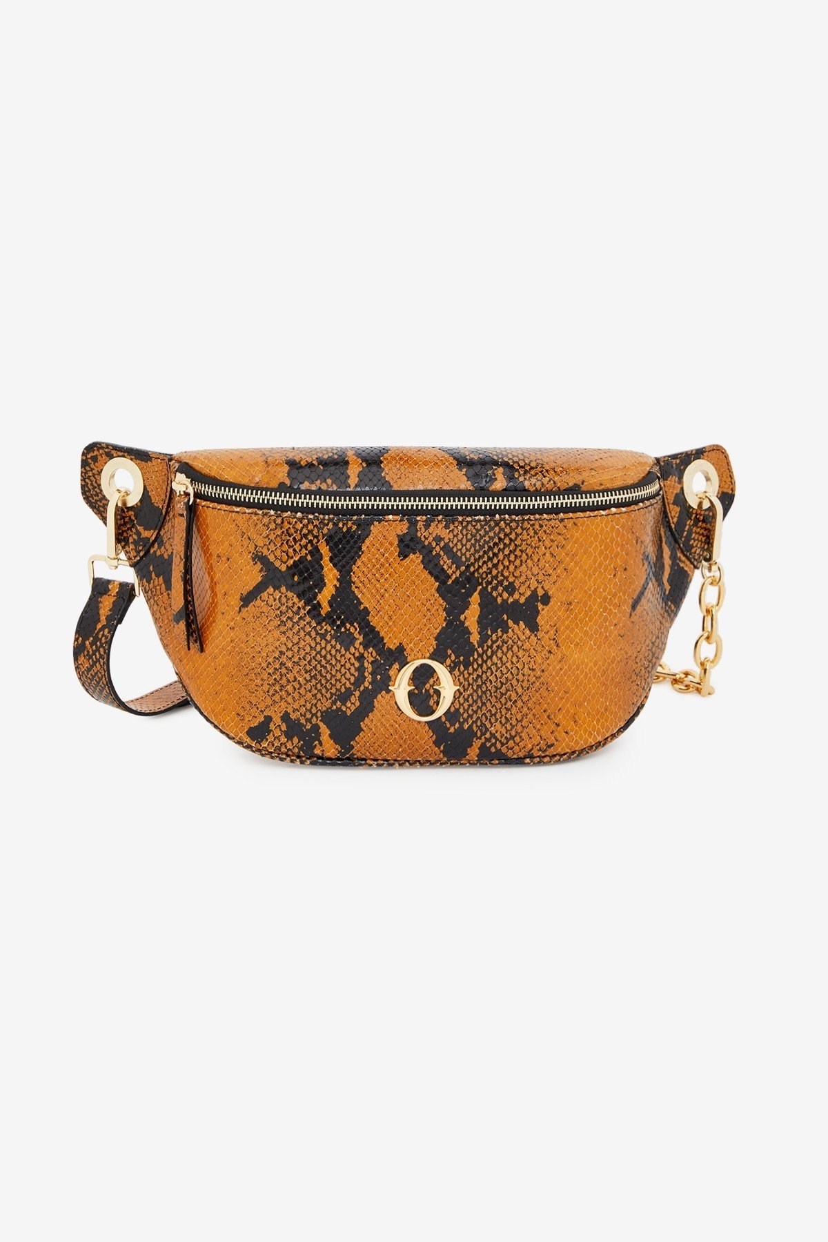 Leather belt bag with python's print