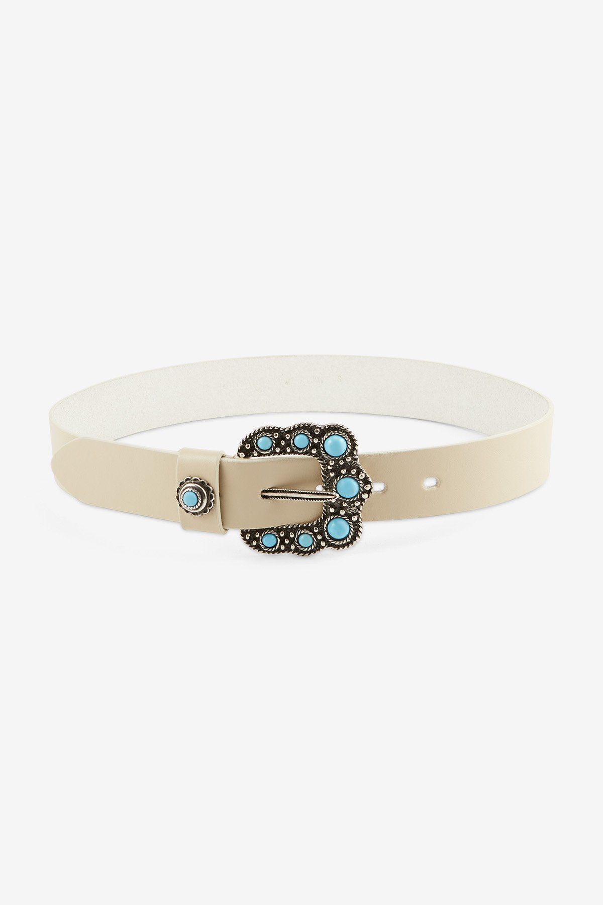 Leather belt with jewels buckle