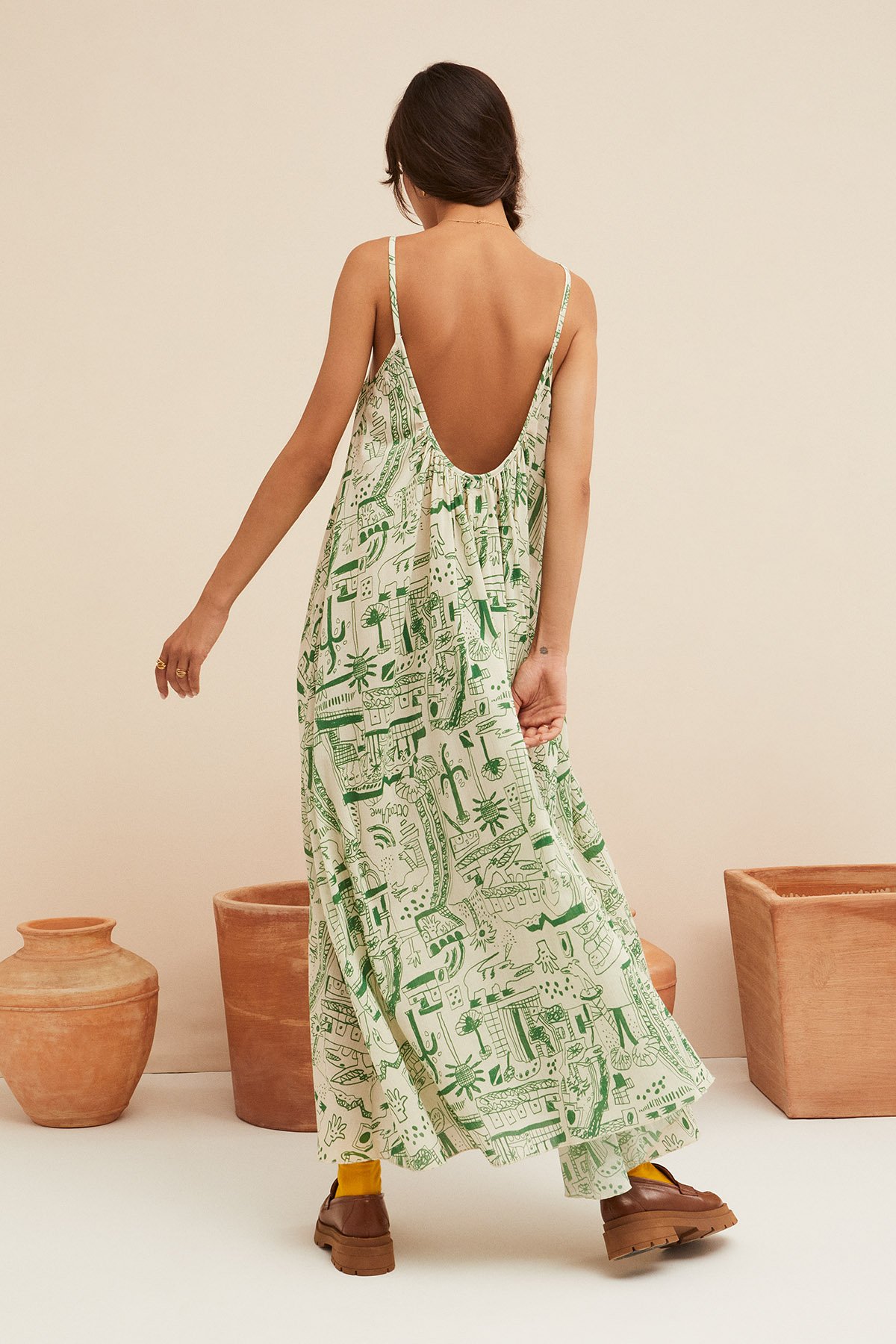 Long dress with thin shoulder straps