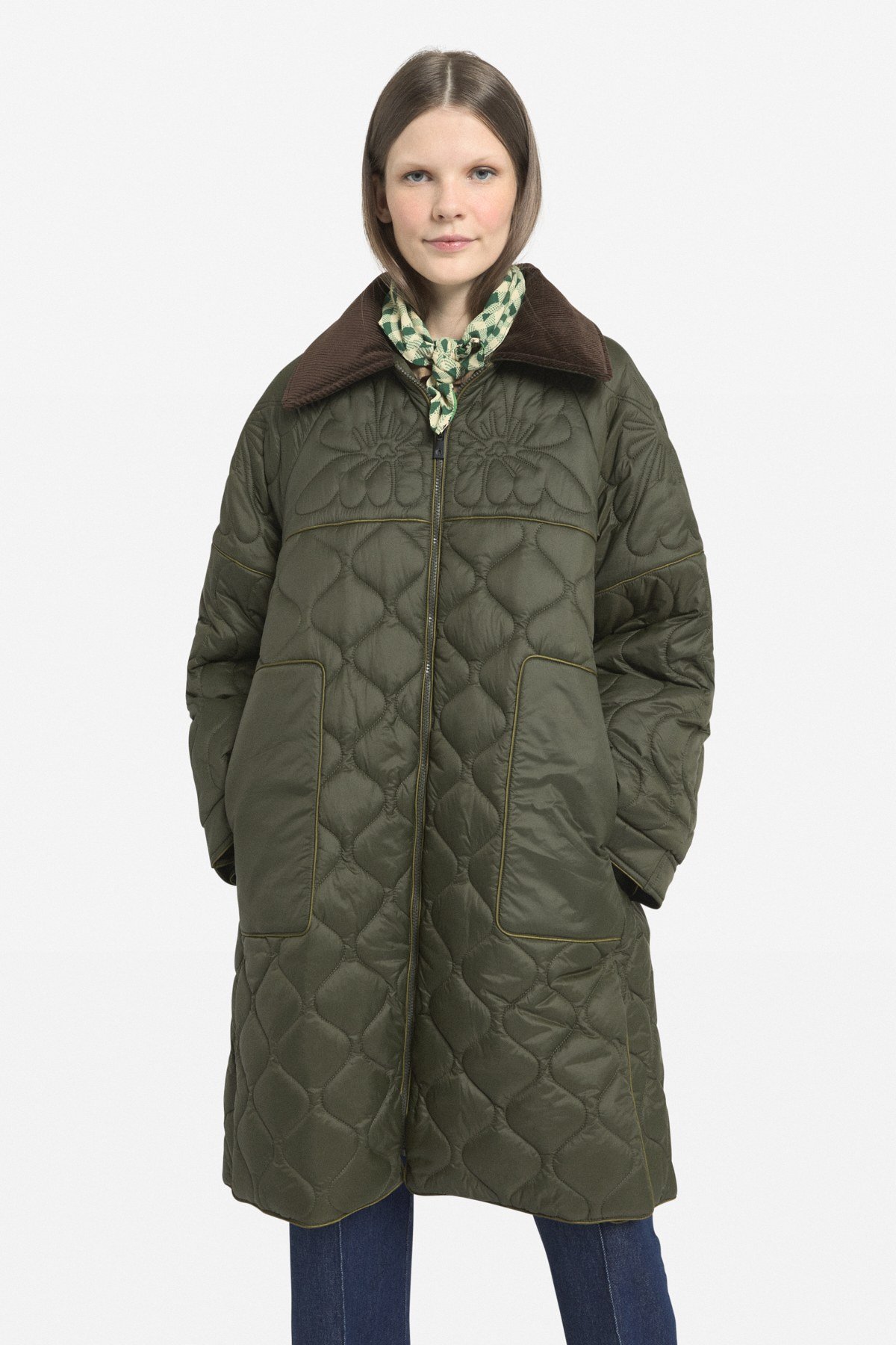 Flared quilted down jacket