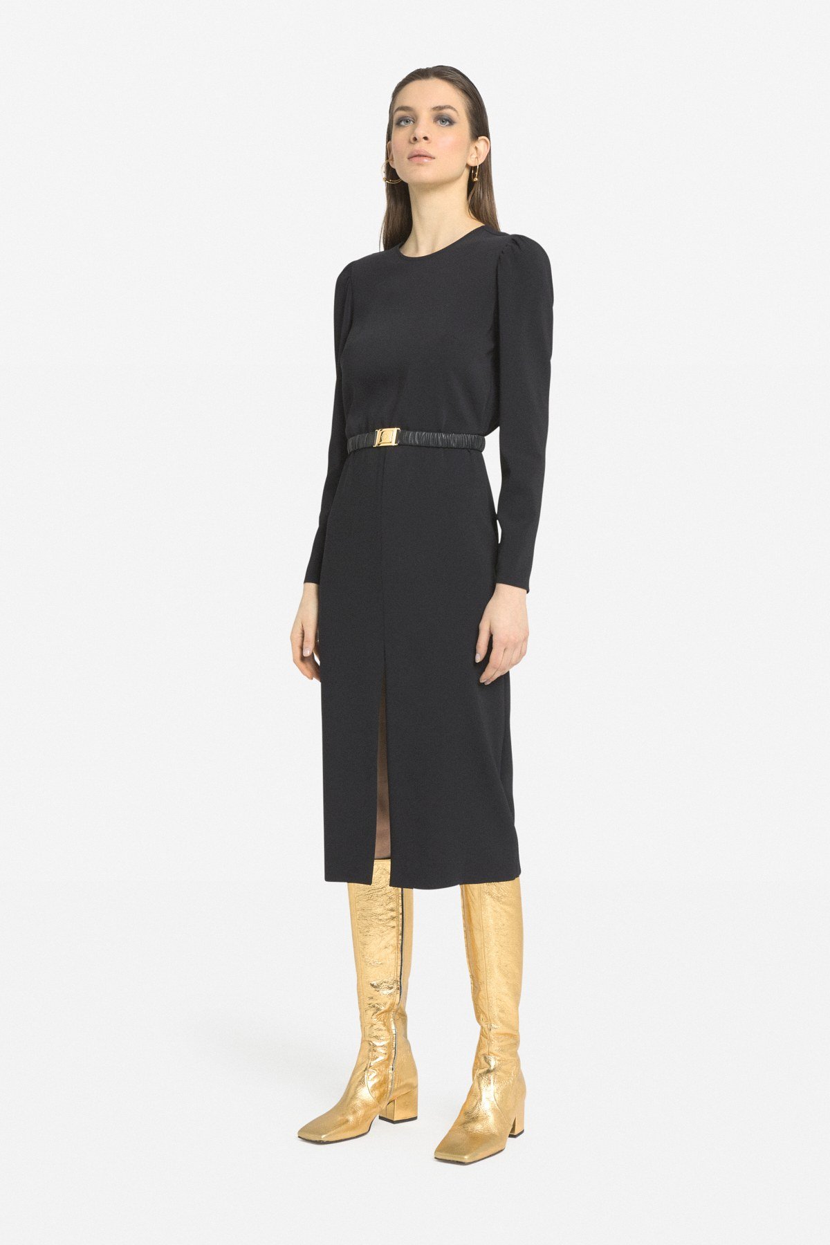 Midi dress with deep front slit