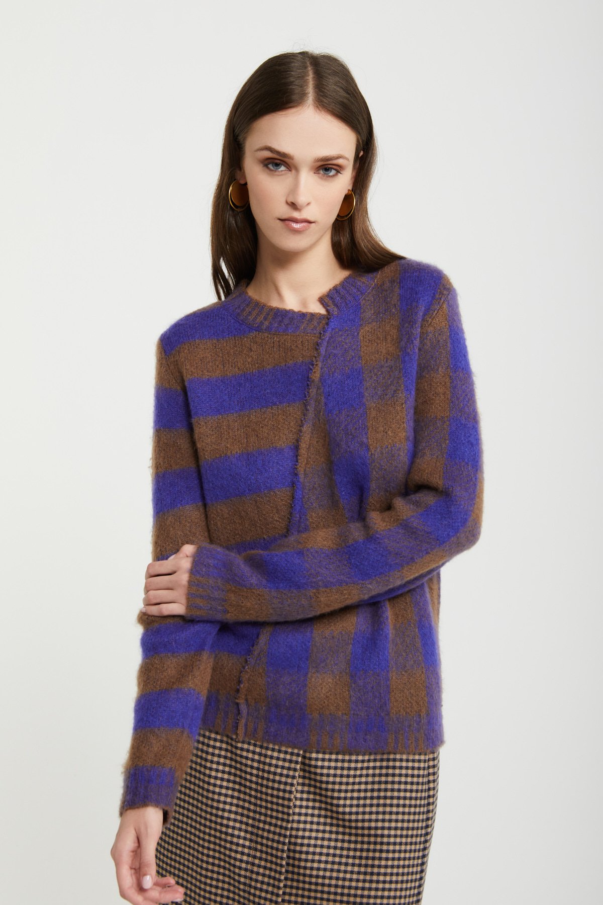 Sweater with check and stripes