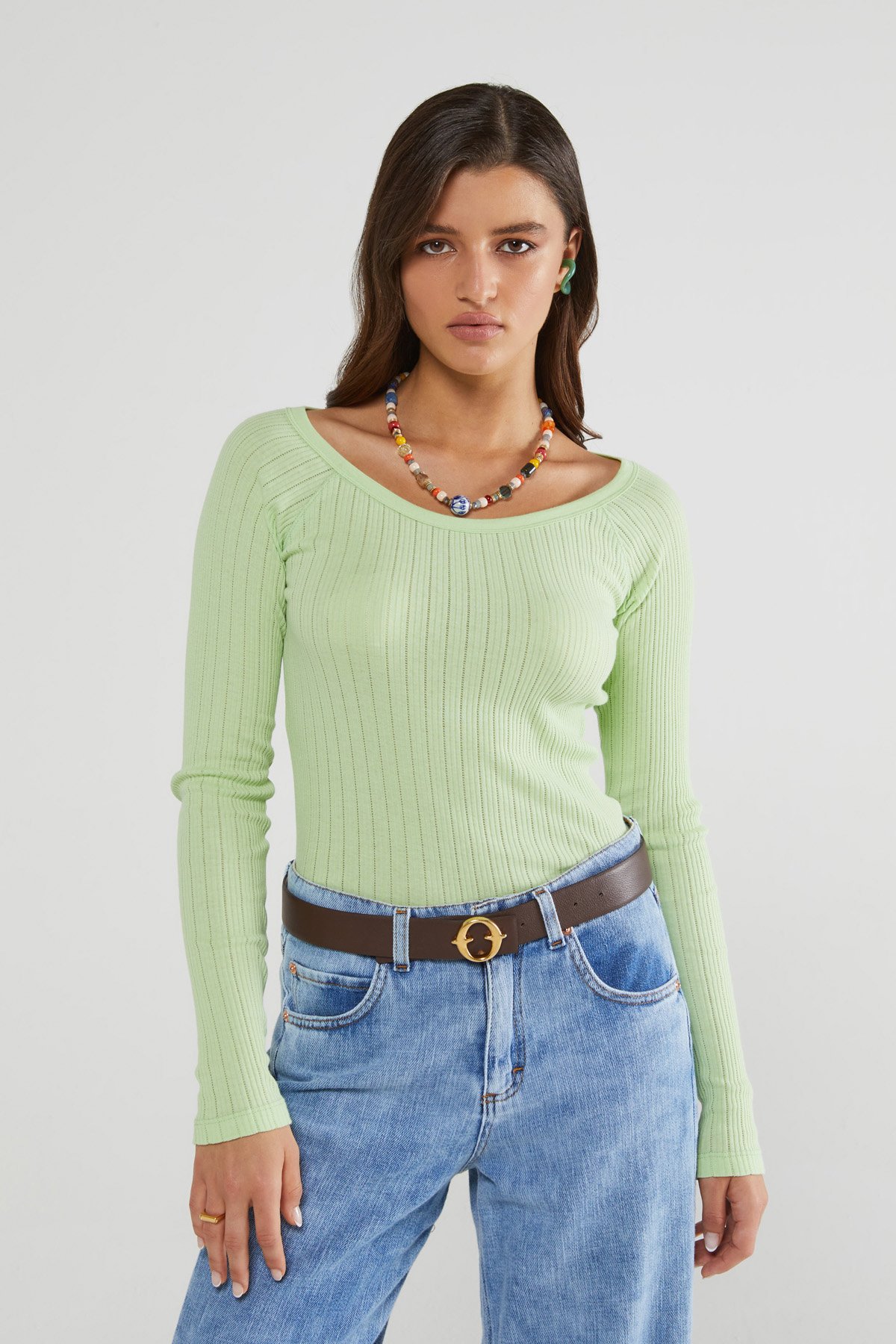 Cotton ribbed knit sweater