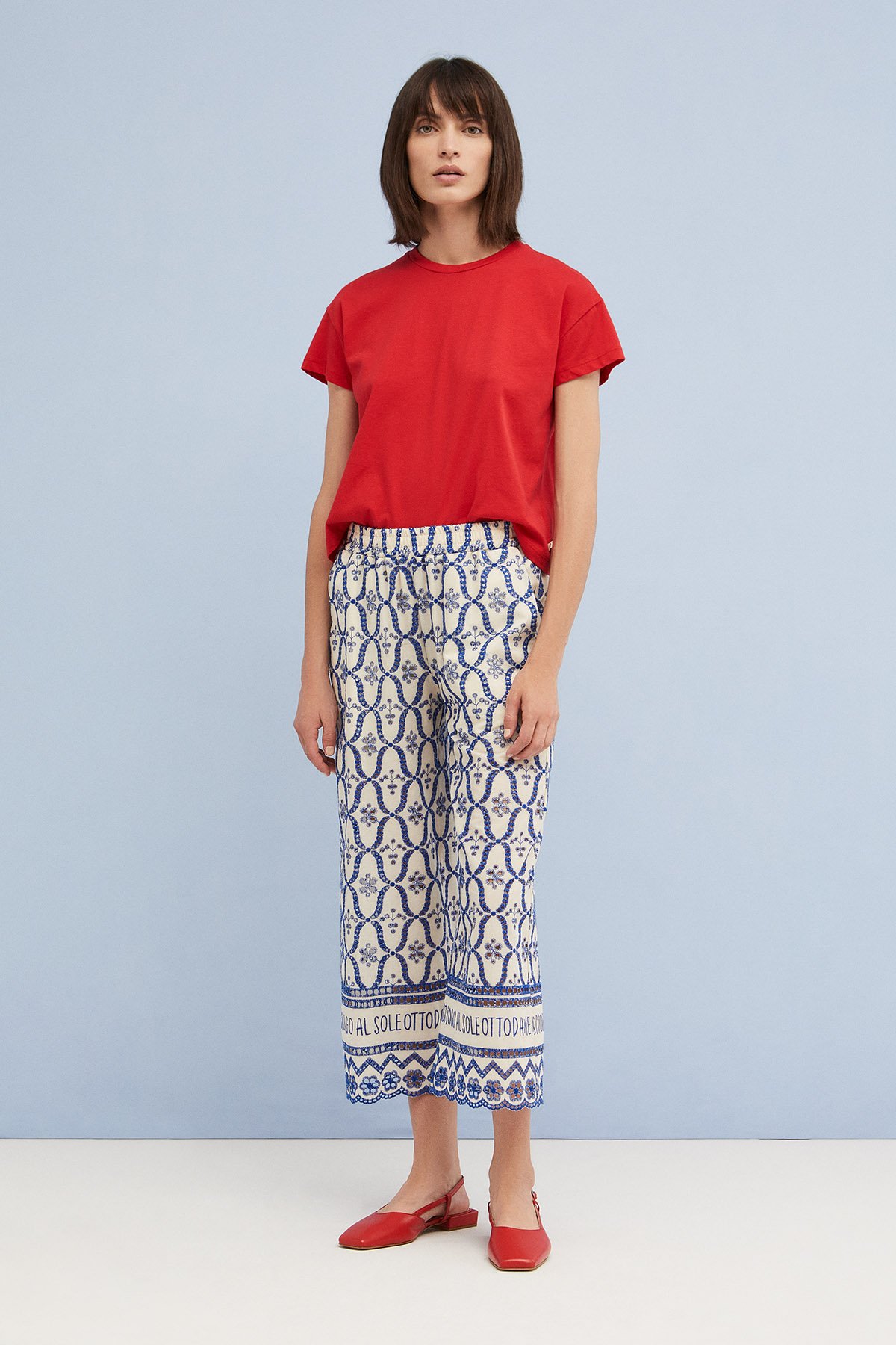 Broderie anglaise cropped trousers