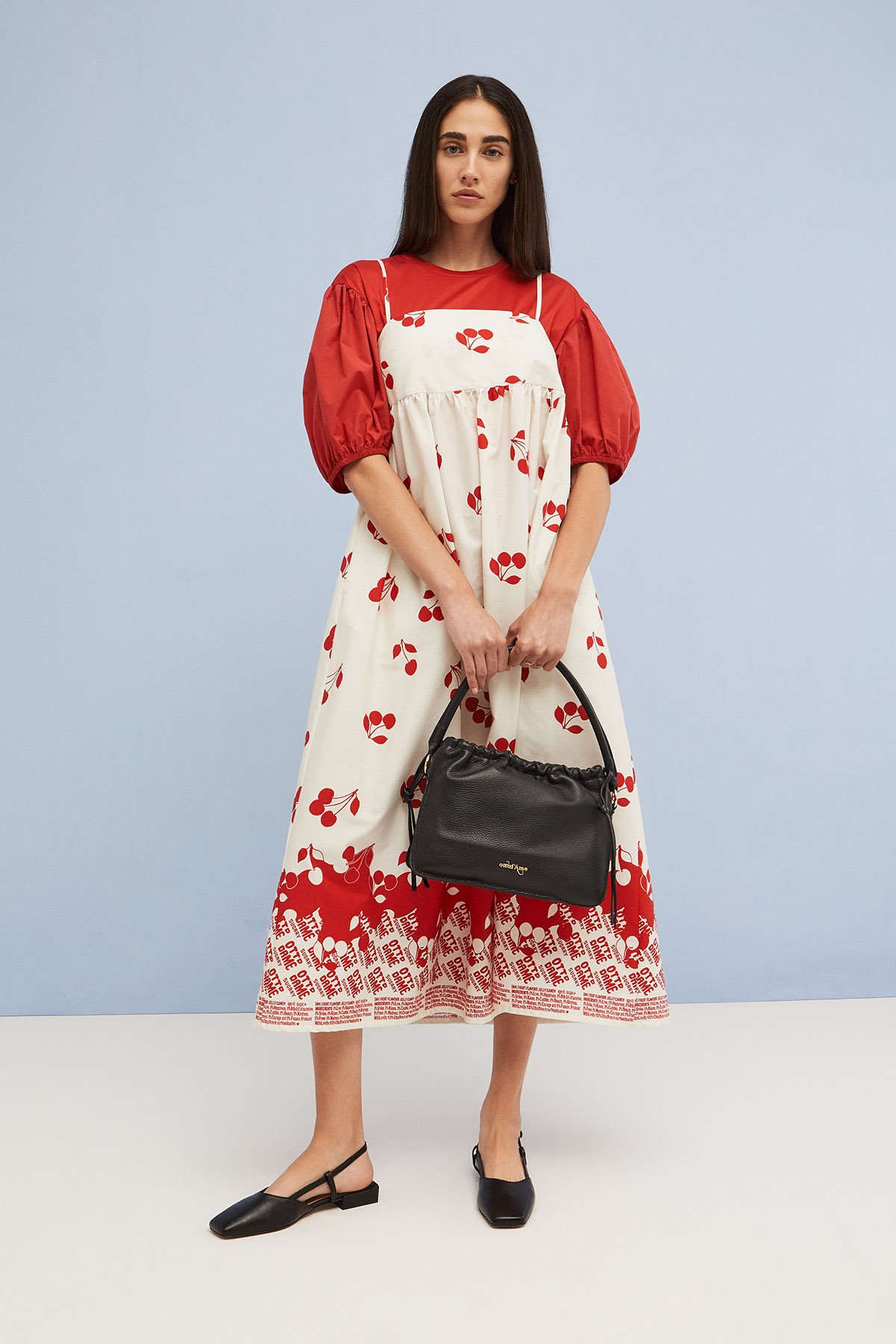 Midi dress with cherries printing