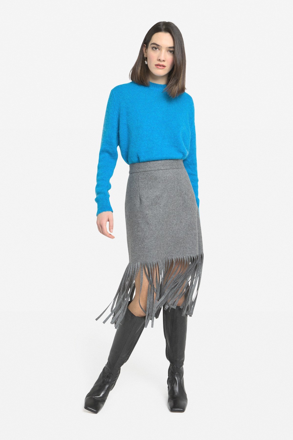 Midi skirt with fringes