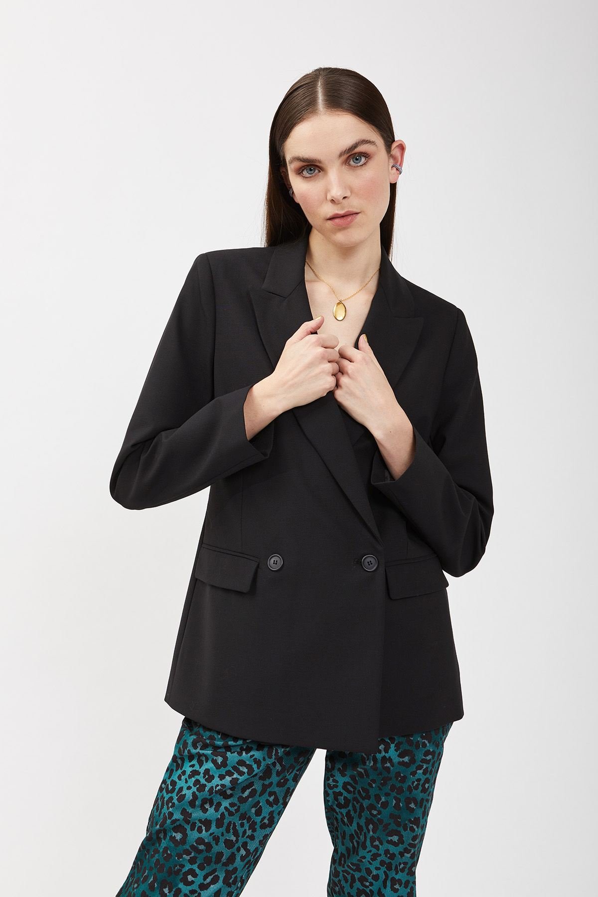 Wool-blend double-breasted jacket